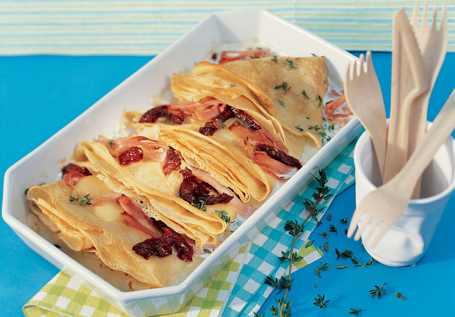 Crêpes gratinées au jambon et au fromage